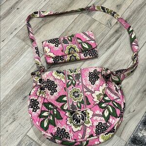 Vera Bradley Floral Pink Shoulder Bag and Wallet Set